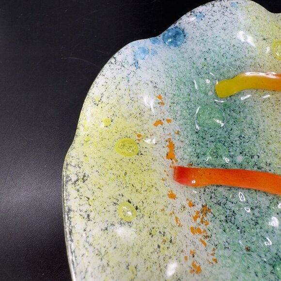Hand Made Fused Art Glass Dish Plate Ruffled Edges Multicolor Glass Hand Crafted - Picture 4 of 16
